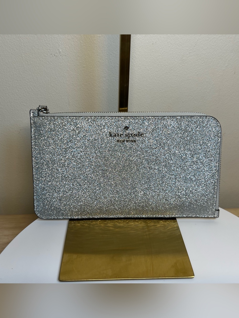 kate spade Silver Glitter Zip Clutch Wristlet